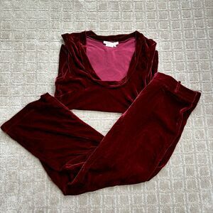 MaxAzria Collection Velvet Blouse Pant Set Women's 4 Red Holiday Festive NYE Y2K